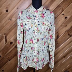 L.E.I. Junior Girl's Western Yellow Floral Cotton Button Shirt‎ XXL (Medium) Y2K